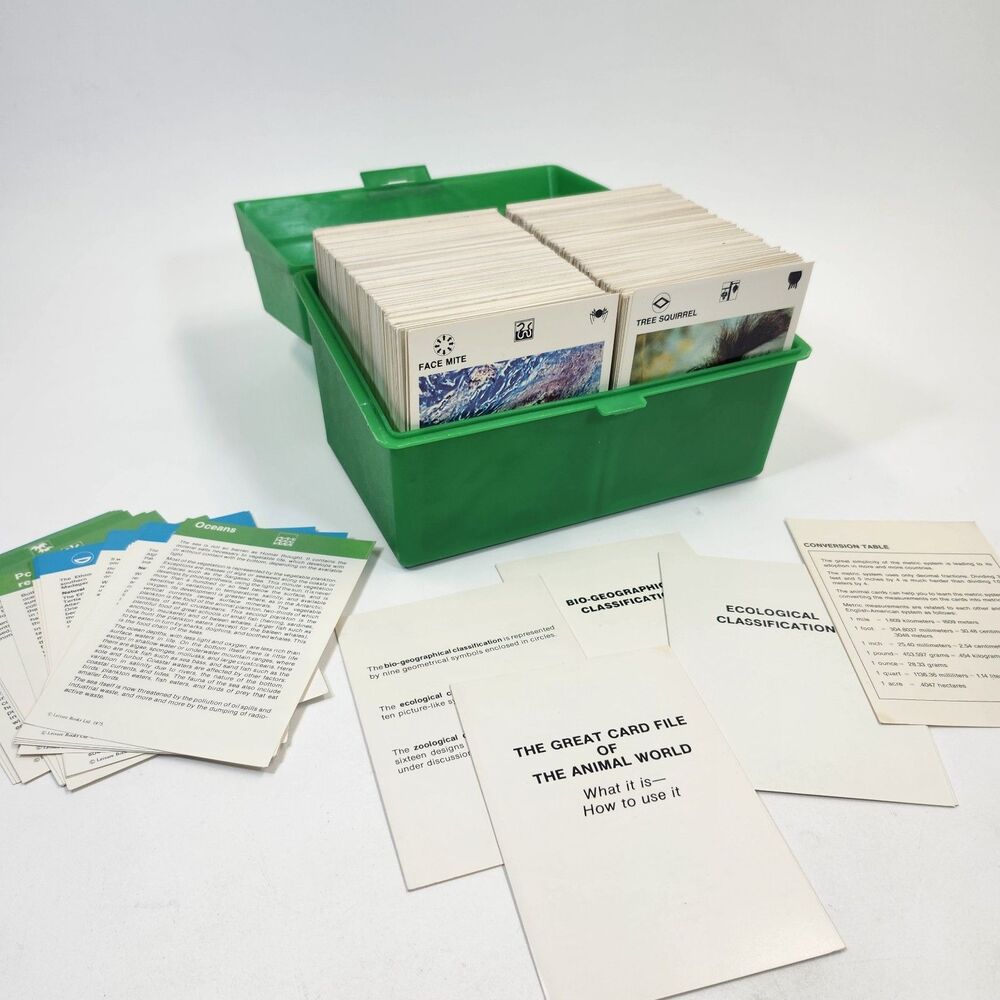 Illustrated Wildlife Treasury Box & 1000+ Cards Animal Information Vintage 1970s